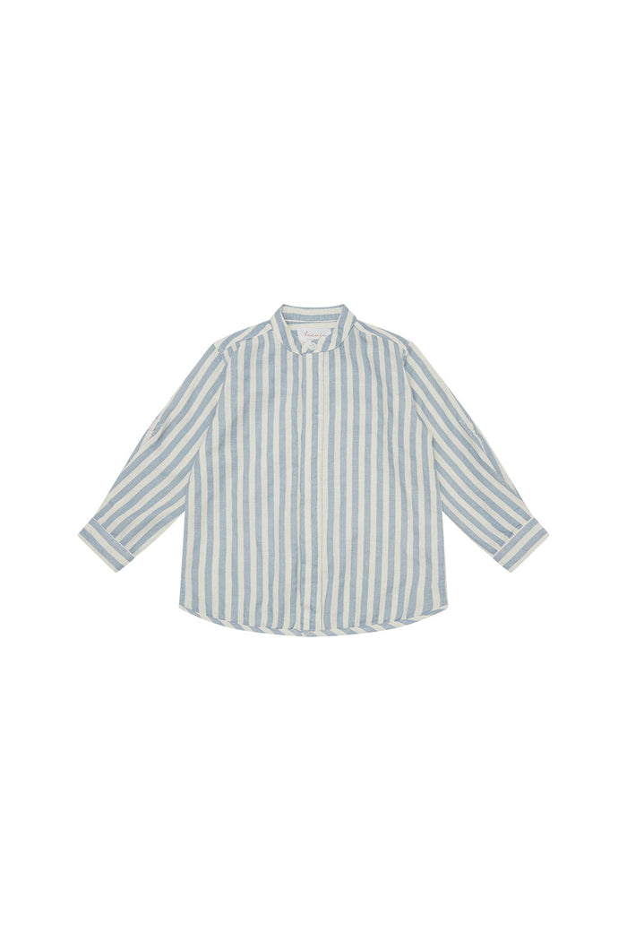 HEMD AUS LEINEN MIT STEHKRAGEN | BLUE STRIPES
