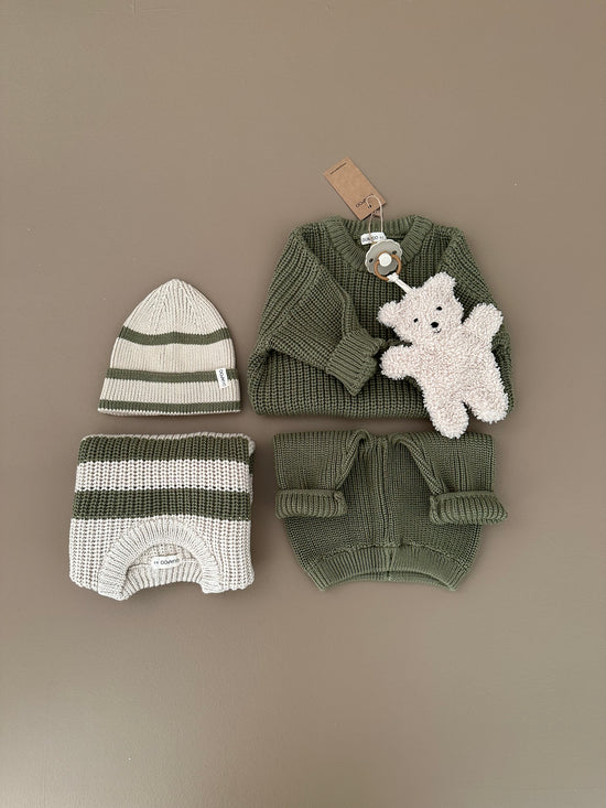 SOFT KNIT BEANIE | KHAKI STRIPES