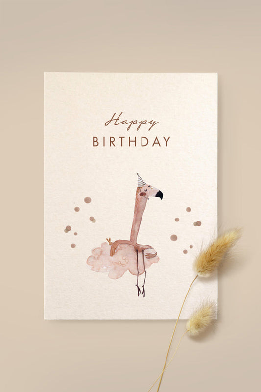 POSTKARTE FLAMINGO | HAPPY BIRTHDAY HOLZSCHLIFFPAPPE